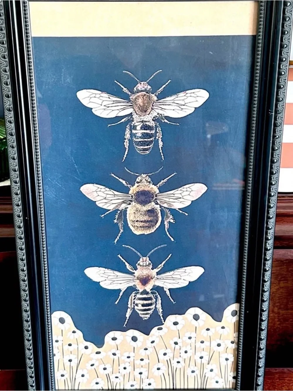 Bumble Bee Canvas Print Wall Art Black Framed Wildflowers Flowers Vintage Style